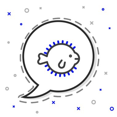 Kirpi balığı simgesi beyaz arkaplanda izole edildi. Fugu balığı Japon kirpi balığı. Renkli taslak konsepti. Vektör.