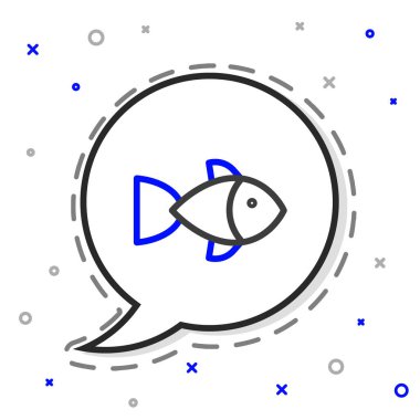 Line Fish simgesi beyaz arkaplanda izole edildi. Renkli taslak konsepti. Vektör.