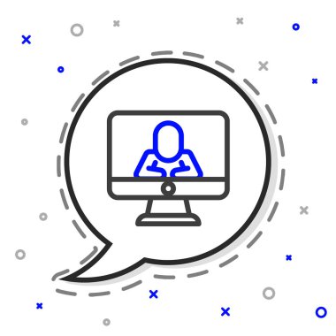 Çevrimiçi psikolojik danışmanlık mesafesi simgesi beyaz arkaplanda izole edildi. Psikoterapi, psikolojik yardım, online psikiyatrist danışmanlığı. Renkli taslak konsepti. Vektör.