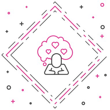 Kırık kalp ya da boşanma simgesi beyaz arka planda izole edilmiş. Aşk sembolü. Sevgililer Günü. Renkli taslak konsepti. Vektör.