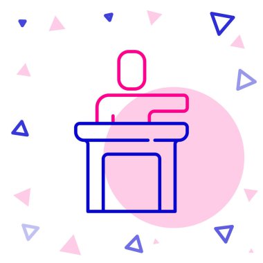 Satır Sözcüsü simgesi beyaz arkaplanda izole edildi. Ben Tribün 'den hatip. Halka açık konuşma. Kürsüde biri var. Renkli taslak konsepti. Vektör.