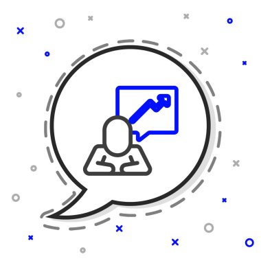 İdari simgelerden oluşan bir ekibin çizgi lideri beyaz arka planda izole edildi. Renkli taslak konsepti. Vektör.