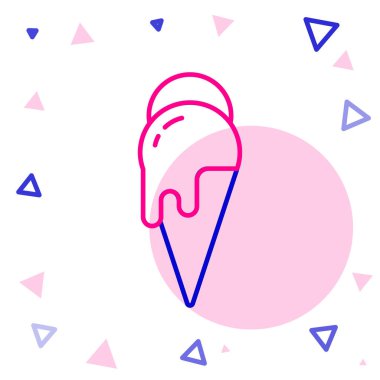 Beyaz arka planda izole edilmiş Waffle külahlı çizgi dondurma. Güzel sembol. Renkli taslak konsepti. Vektör.