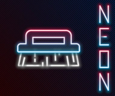 Temizlik simgesi için parlayan neon hattı fırçası siyah arkaplanda izole edildi. Renkli taslak konsepti. Vektör.
