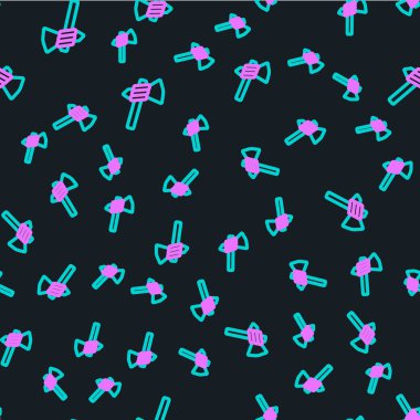 Çizgi Amerikan Tomahawk balta ikonu siyah arka planda kusursuz desen izole etti. Vektör.