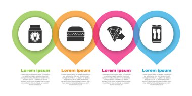 Online sipariş ve teslimat ayarla, Burger, Online pizza siparişi ve online sipariş ve teslimat. Ticari bilgi şablonu. Vektör.