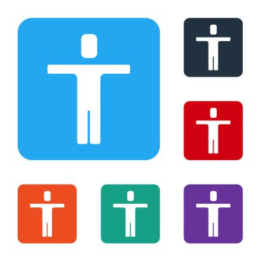 Beyaz kafa avlama ikonu beyaz arka planda izole edildi. İş hedefi ya da İstihdam tabelası. İş için insan kaynakları ve adam toplama. Renkli kare düğmelerle simgeleri ayarla. Vektör.