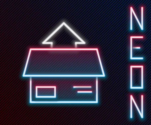 Gloeiende Neon Lijn Kartonnen Doos Pictogram Geïsoleerd Zwarte Achtergrond Doos — Stockvector
