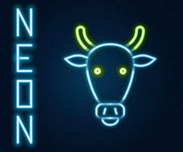 Glowing Neon Line Cow Head Icon Isolated Black Background Colorful — Stock Vector