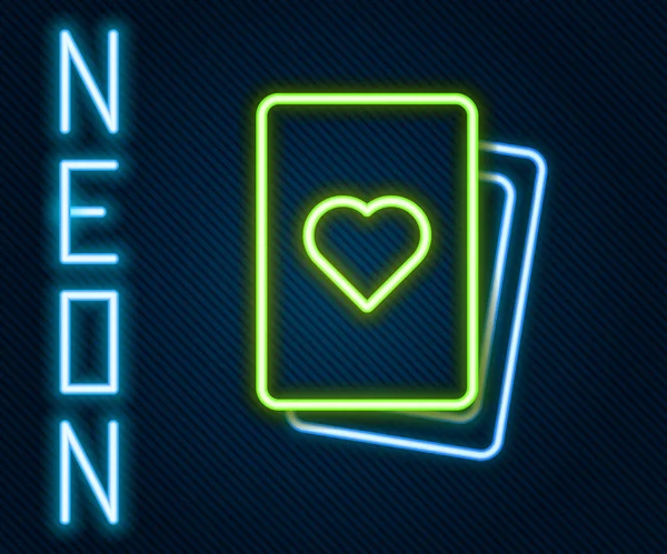 Glödande Neon Line Däck Spelkort Ikon Isolerad Svart Bakgrund Kasinospel — Stock vektor
