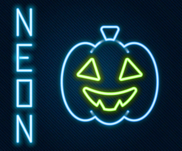 Leuchtendes Neonfarbenes Kürbissymbol Isoliert Auf Schwarzem Hintergrund Frohe Halloween Party — Stockvektor