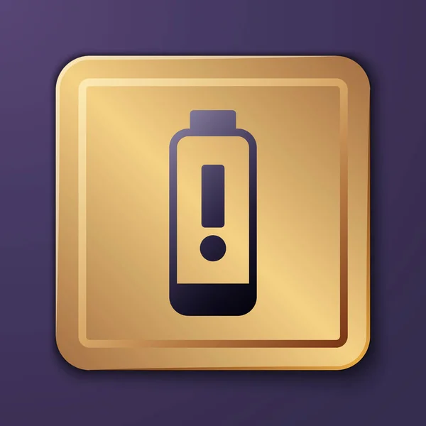 Purple Battery Charge Level Indicator Icon Isolated Purple Background Gold — Stock Vector