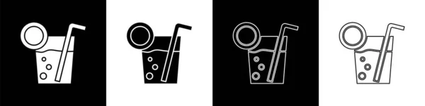 Set Icono Cóctel Aislado Sobre Fondo Blanco Negro Ilustración Vectorial — Archivo Imágenes Vectoriales