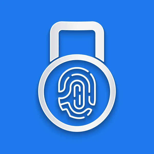 Papiergeschnittener Fingerabdruck Mit Schloss Symbol Auf Blauem Hintergrund App Symbol — Stockvektor