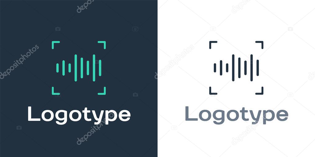 Logotype Voice recognition icon isolated on white background. Voice biometric access authentication for personal identity recognition. Cyber security. Logo design template element. Vector.
