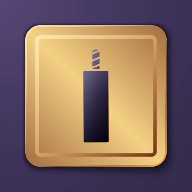 Mor Patlayıcı Bomba İmha ikonu mor arka planda izole edilmiş. Saatli bomba - patlama tehlikesi kavramı. Altın kare düğme. Vektör.