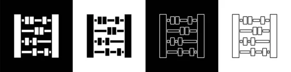 Nastavit Ikonu Abacus Izolovanou Černobílém Pozadí Tradiční Počítací Rám Značka — Stockový vektor