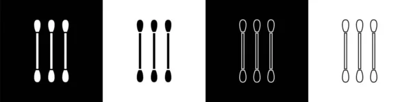 Set Wattestäbchen Für Ohren Symbol Isoliert Auf Schwarz Weißem Hintergrund — Stockvektor