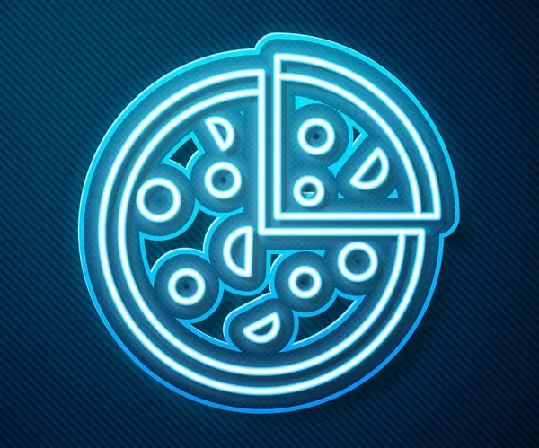 Светящийся Неоновая Линия Пицца Значок Изолирован Синем Фоне Меню Быстрого — стоковый вектор