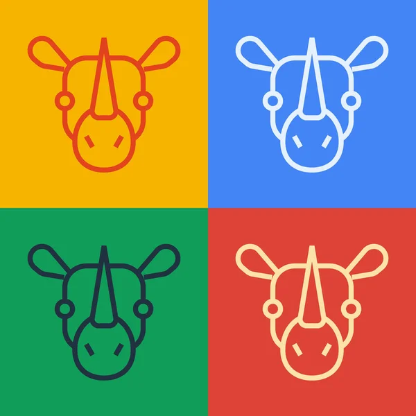 Linea Pop Art Icona Rinoceronte Isolata Sfondo Colori Simbolo Animale — Vettoriale Stock