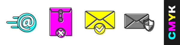 Impostare Mail Mail Elimina Busta Busta Segno Spunta Busta Con — Vettoriale Stock