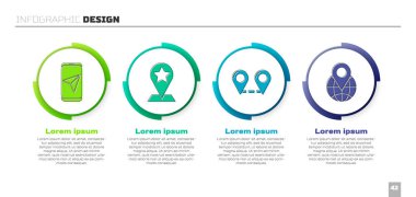 Şehir haritası navigasyonunu, yıldızlı harita işaretçisini, dünya üzerindeki güzergah konumunu ve konumunu ayarla. Ticari bilgi şablonu. Vektör.