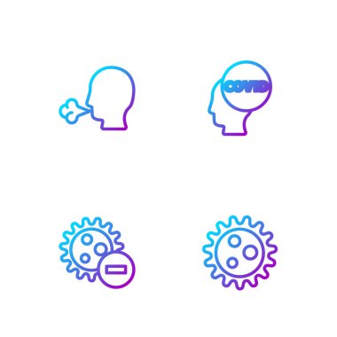 Hat virüsü, negatif virüs, öksüren adam ve Corona covid-19. Renk simgeleri. Vektör.