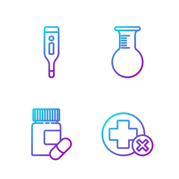 Set Line Cross Hospital Medical Medizinflasche Und Tabletten Digitales Medizinisches — Stockvektor