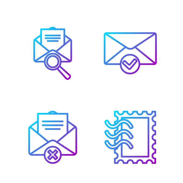 Définir Ligne Timbre Postal Supprimer Enveloppe Enveloppe Avec Loupe Enveloppe — Image vectorielle