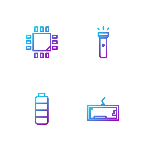 Set Línea Teclado Indicador Nivel Carga Batería Procesador Con Microcircuitos — Vector de stock