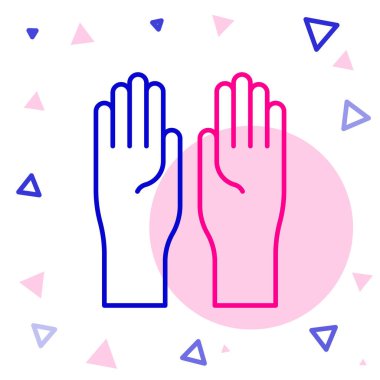 Çizgi lastiği eldiven simgesi beyaz arkaplanda izole edildi. Lateks el koruması işareti. Ev işi temizlik ekipmanları sembolü. Renkli taslak konsepti. Vektör İllüstrasyonu.