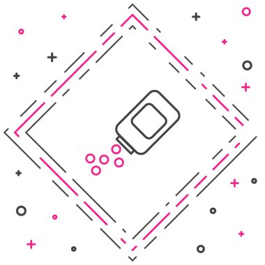 Hat ilacı şişesi ve beyaz arka planda izole edilmiş hap ikonu. Şişe hapı işareti. Eczane tasarımı. Renkli taslak konsepti. Vektör İllüstrasyonu.