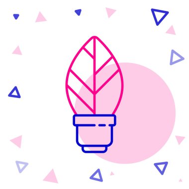 Beyaz arkaplanda yaprak simgesi olan çizgi lambası. Çevre enerjisi kavramı. Alternatif enerji kavramı. Renkli taslak konsepti. Vektör İllüstrasyonu.