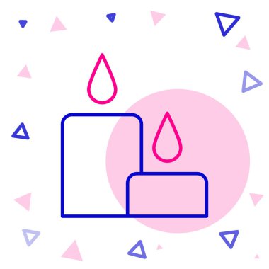 Satır Yanan mum simgesi beyaz arkaplanda izole edildi. Silindirik mum çubuğu ve yanan ateş. Renkli taslak konsepti. Vektör İllüstrasyonu.