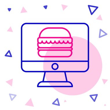 Çevrimiçi sipariş verme ve fast food dağıtım simgesi beyaz arka planda izole edildi. Renkli taslak konsepti. Vektör İllüstrasyonu.