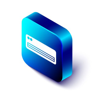 İzometrik klima simgesi beyaz arkaplanda izole edildi. Sistemin havalandırmasını böl. Soğuk ve soğuk iklim kontrol sistemi. Mavi kare düğme. Vektör İllüstrasyonu.