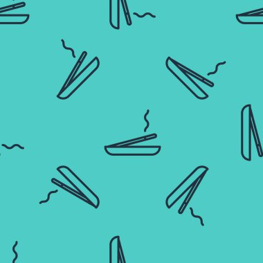 Siyah çizgi kokulu spa çubuğu ahşap bir simge üzerinde izole edilmiş yeşil arkaplanda pürüzsüz desen. Tütsü çubuğu. Kozmetik prosedür aromaterapisi. Vektör İllüstrasyonu.