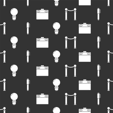 Tablo sergisi, kalem, ampul ve grafiksel tableti pürüzsüz desen üzerine ayarla. Vektör.