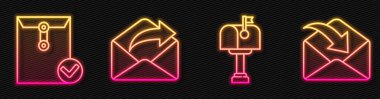 Satır satırı posta kutusu, Zarf ve İşaretleme, Giden posta ve Zarf 'ı ayarla. Parlayan neon ikonu. Vektör.