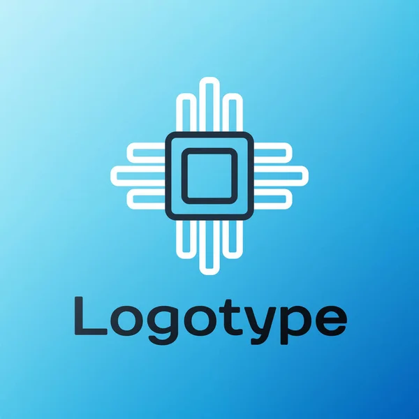 Ligne Processeur Informatique Avec Icône Processeur Microcircuits Isolé Sur Fond — Image vectorielle