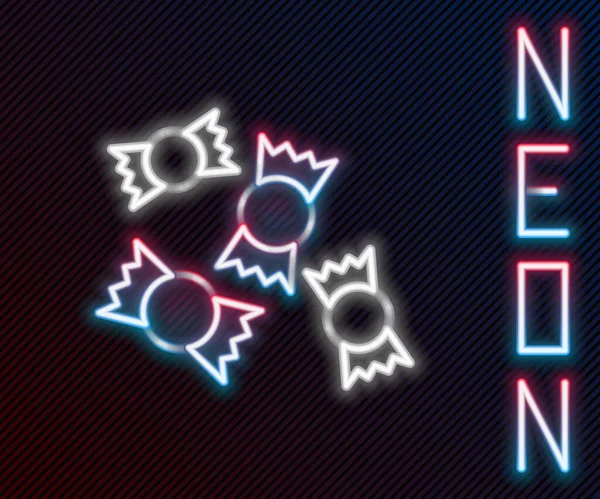 Gloeiende Neon Lijn Candy Icoon Geïsoleerd Zwarte Achtergrond Kleurrijk Concept — Stockvector