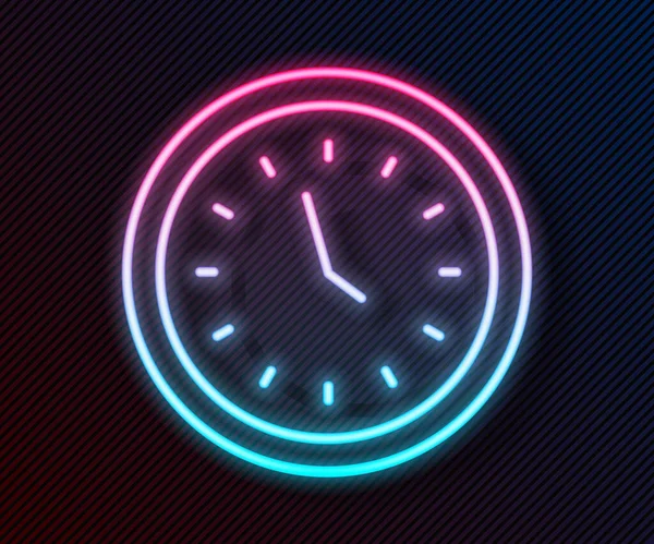 Leuchtendes Neon Line Clock Icon Isoliert Auf Schwarzem Hintergrund Zeitsymbol — Stockvektor