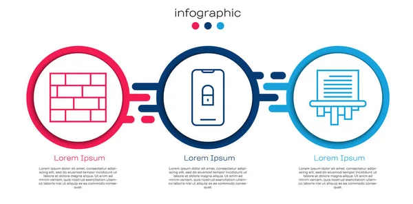 Набор Линии Кирпичи Мобильный Закрытым Замком Шредер Бумаги Бизнес Инфографический — стоковый вектор