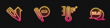 Meteoroloji termometresi, Dijital, Tıbbi ve... Parlayan neon ikonu. Vektör.