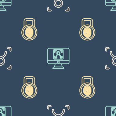 Çizgiyi yüz tanıma, parmak izini kilitle ve kusursuz desende ayarla. Vektör.