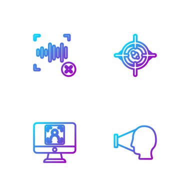 Yüz tanıma, Reddedilme sesi ve göz taraması ayarlayın. Renk simgeleri. Vektör.