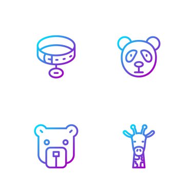 Çizgiyi belirle, zürafa kafası, Ayı, yaka kartı ve şirin panda suratlı. Renk simgeleri. Vektör.