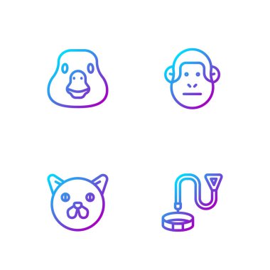 Yaka kartını Cat, Goose bird ve Monkey olarak ayarla. Renk simgeleri. Vektör.