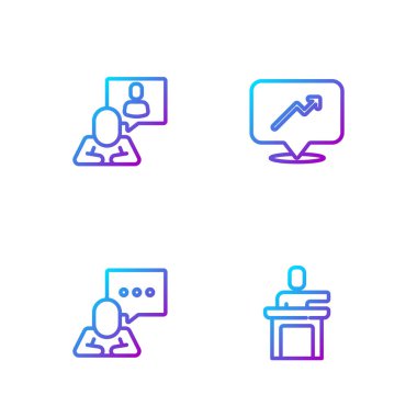 Hat hoparlörü, konuşma balonu sohbeti, kafa avcılığı, çizelge, çizelge, çizelge. Renk simgeleri. Vektör.