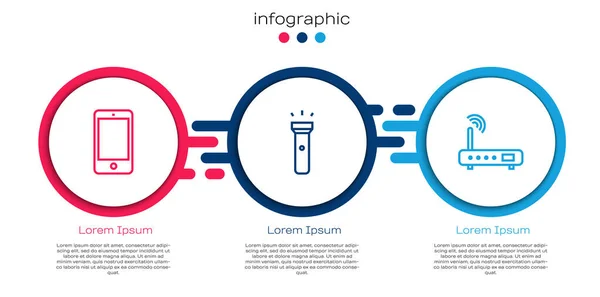 Setați Linia Smartphone Telefon Mobil Lanternă Router Semnal Șablon Infografic — Vector de stoc